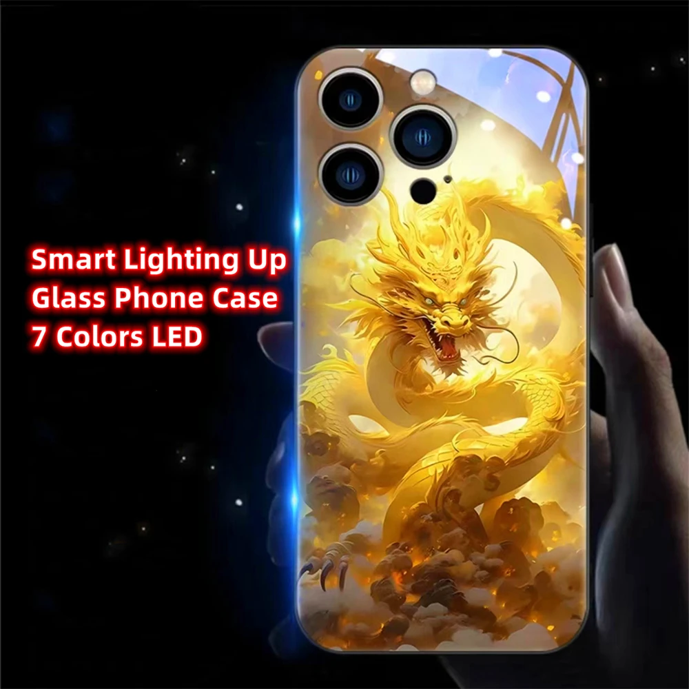 

Golden Dragon Circles Sound Control LED Flash Case Luminous Cover For Samsung S24 S23 S22 S21 S20 FE Note 10 20 Plus Ultra A54