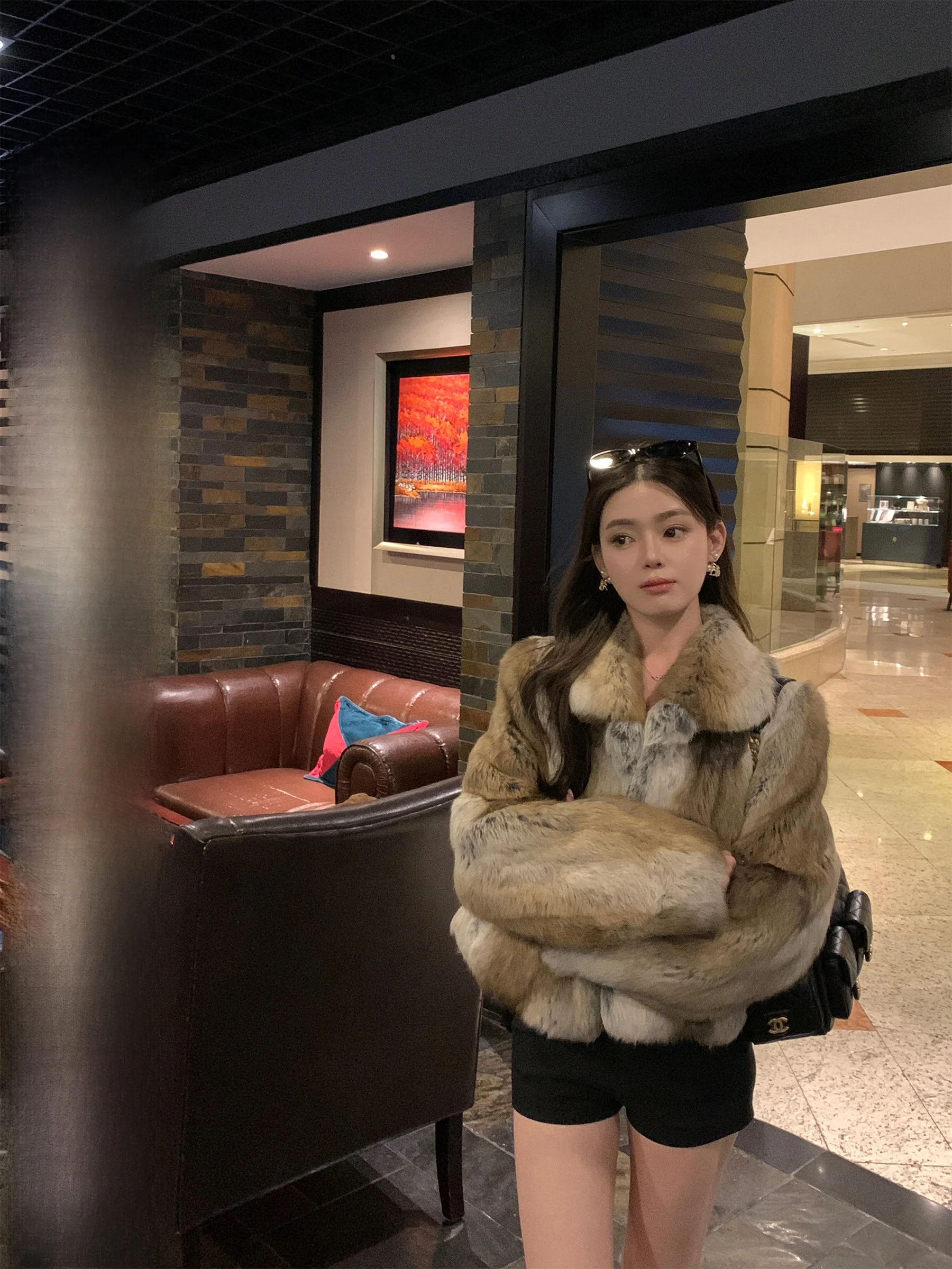 

Dearhua Vintage Rabbit Fur Coat Middle-Length ort Sle Prairie Rabbit Hair Jaet Women's Winter Faion Outerwear