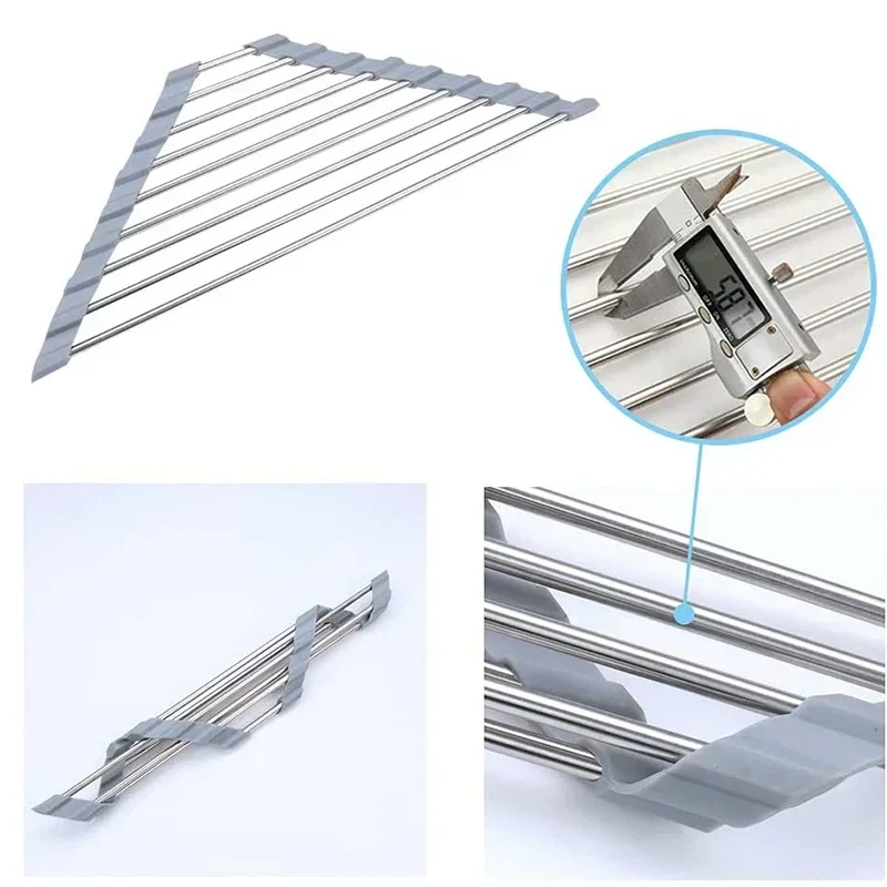 Évier de cuisine triangle enroulable T1, séchage de la vaisselle, évaluateur d\'angle au-dessus de l\'évier, porte-éponge, pliable, acier inoxydable,