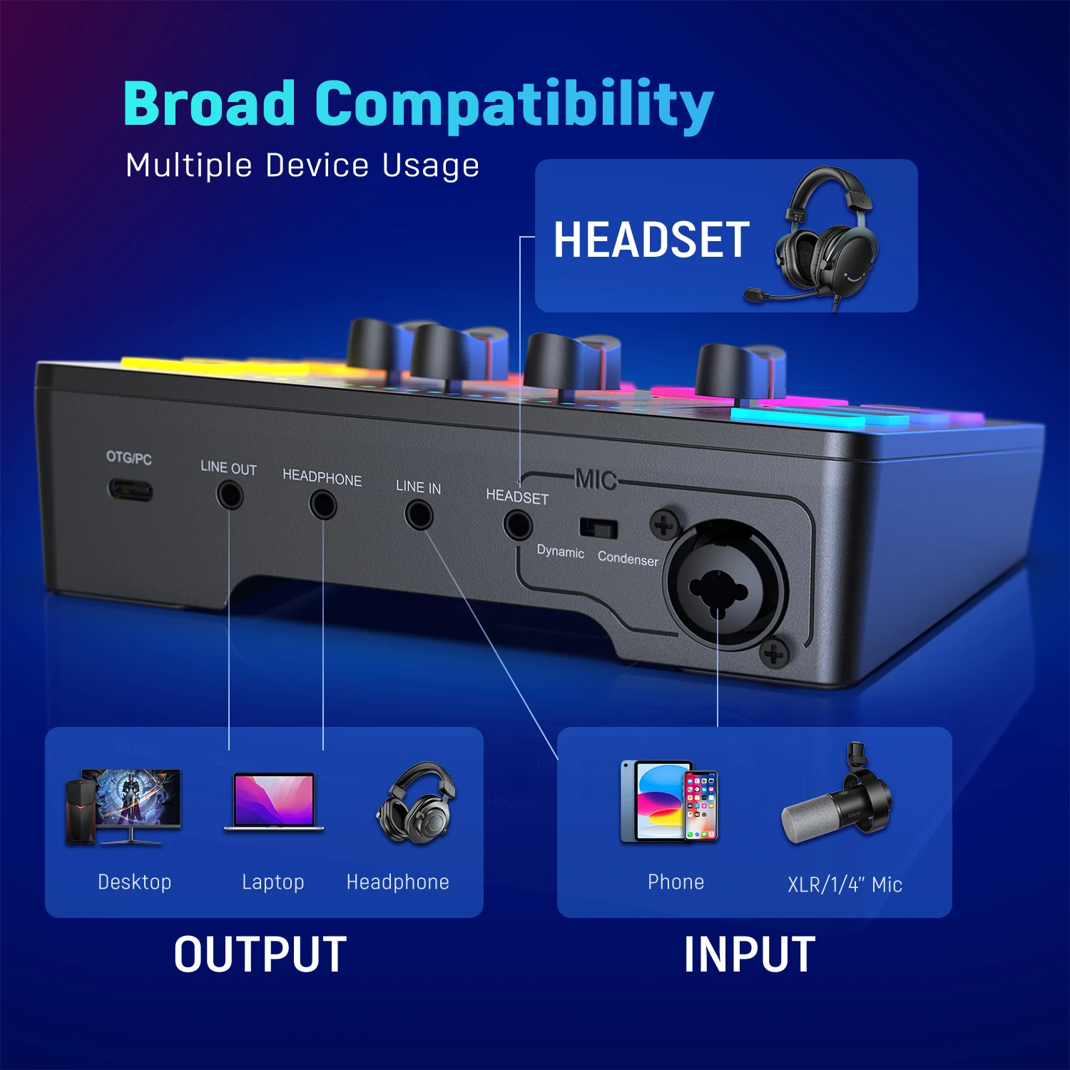 FIFINE SC3 4-Channel Gaming Audio Mixer with RGB