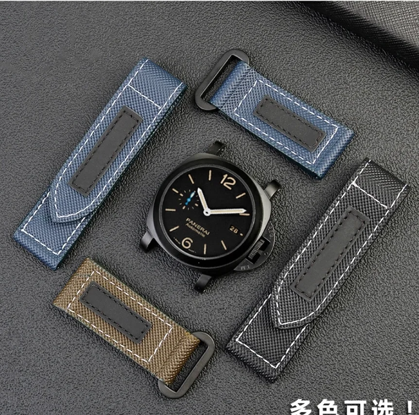 High Quality Nylon Fabric Watch Band For Panerai Luminor PAM01118 Army green Canvas Genuine Leather Strap 24mm  Watch Bracelet