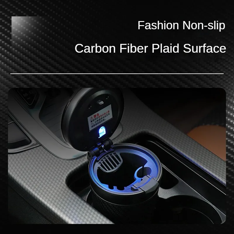 DZ287C Carmate Smart Car Solar Ashtray PE Material Carbon Fiber Appearance LED Blue Light For Tesla Model 3 Benz BMW E90 Honda