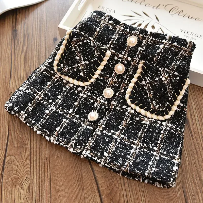 Girls woolen Plaid new half skirt children\'s Baby Plush thickened princess skirt kids children striped clothes