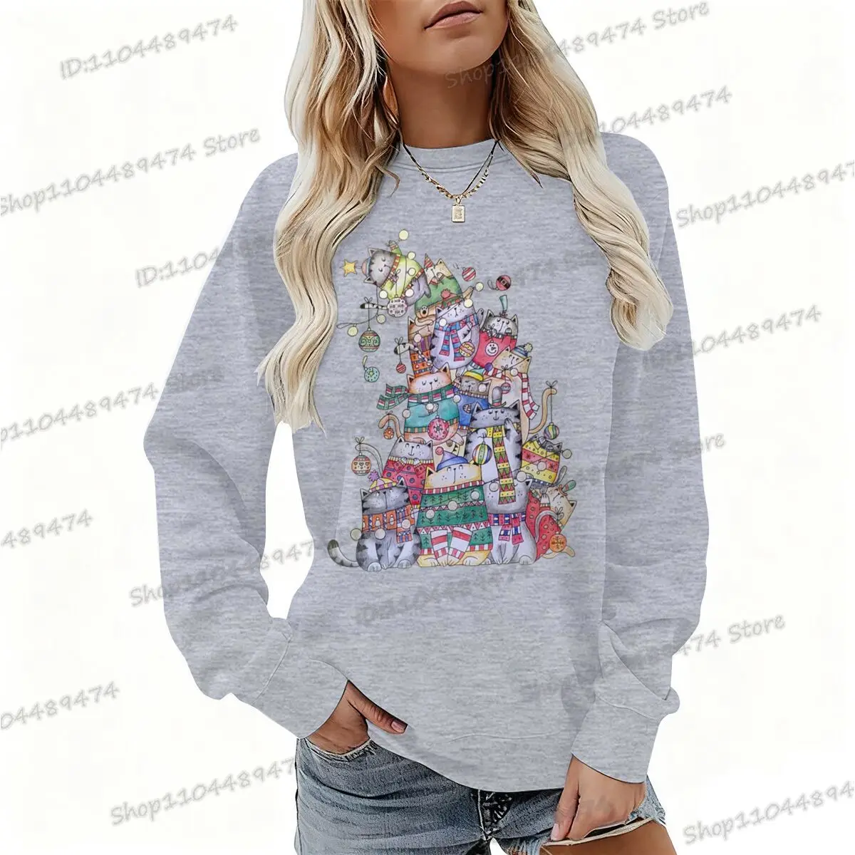 مضحك القط شجرة عيد الميلاد طباعة الرجال النساء الصوف بلوزات الخريف الشتاء الدافئة عطلة السفر حفلة الزي الكرتون عيد الميلاد البلوز