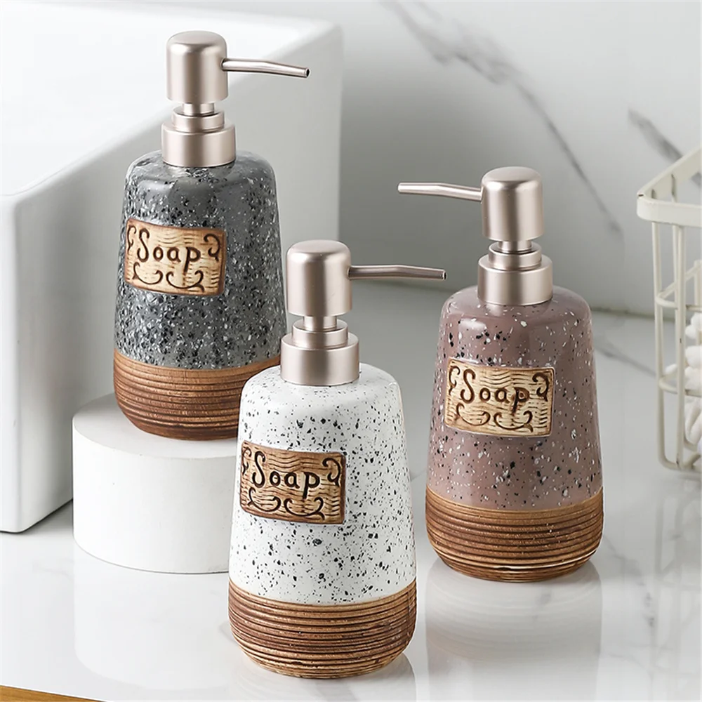 

Bathroom 420ml Soap Dispenser Vintage Empty Ceramic Sub-bottling for Hand Sanitizer Shower Gel Hotel Body Wash Shampoo Bottle