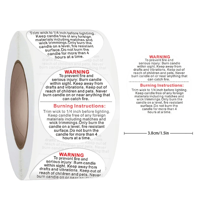 【New】500pcs/roll Candle Warning Label Candle Jar Container Stickers Waterproof Label
