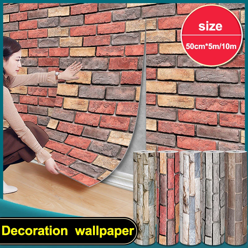 5/10mWall Stickers Brick 3D Wallpaper Self-adhesive Shop Restaurant Wall Skirt Wallpaper Waterproof Moisture-proof Wall Stickers