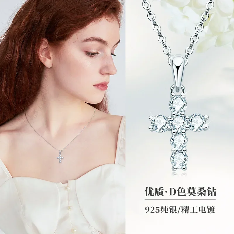 

Classic Mozambican Pendant 925 Sterling Silver Plated 18k Gold Fashion Cross Collarbone Diamond Necklace