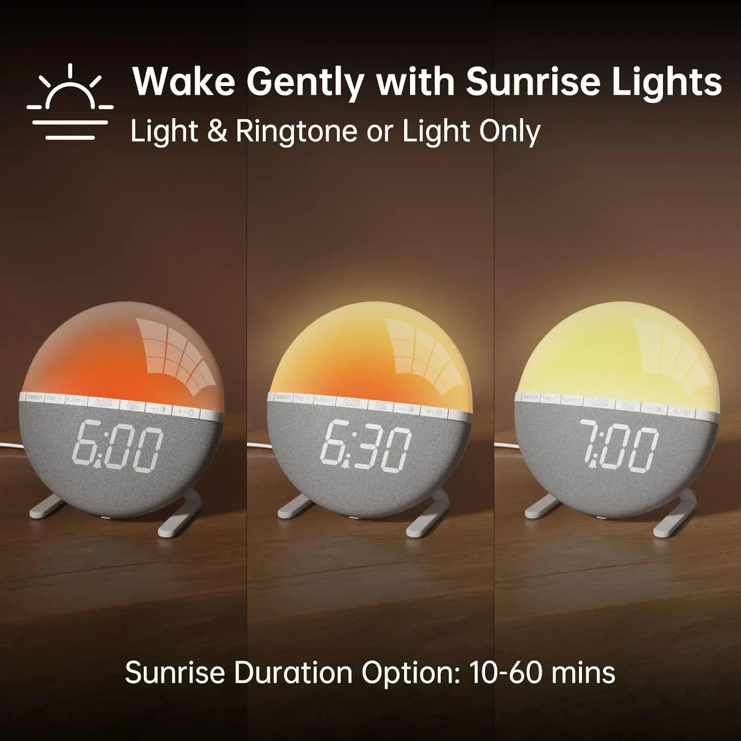 Sunrise Light Alarm Clock Wake Up Light Alarm Clock Snooze 7 Ringtones Sleep Aid 9 Colors Night Light Bedside Table Led Watch