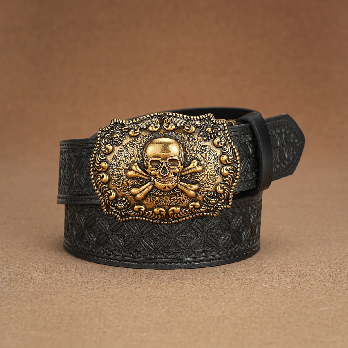 Western Denim PU Belt - men\'s decorative printed engraved vintage belt