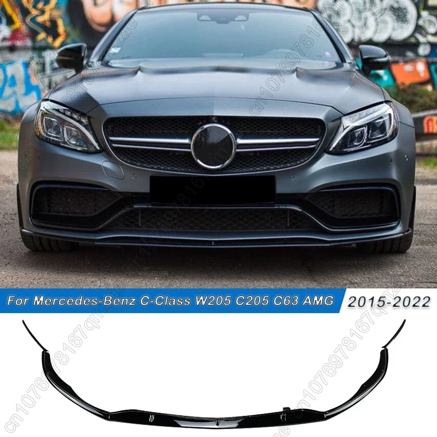 For Mercedes-Benz C-Class W205 C205 C63 AMG 2015-2022 Car Front Bumper Lip Diffuser Spoiler Body Kit Tuning Gloss Black ABS