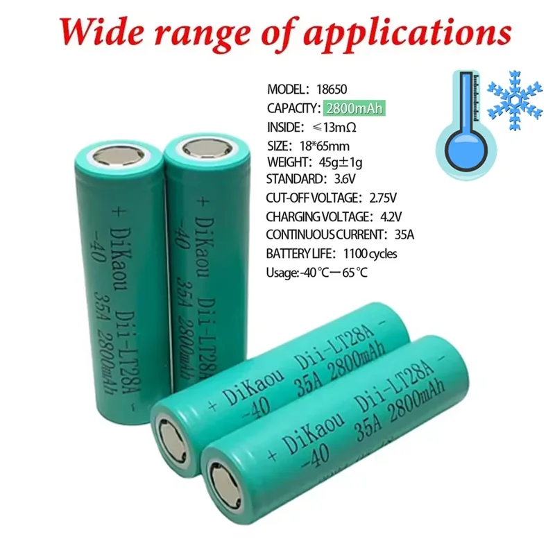 

1-20pcs 3.7V 2800mah 18650 Battery Lii-LT28A Rechargeable Cells 35A High Power Discharge for -40° Low Temperature Batteries