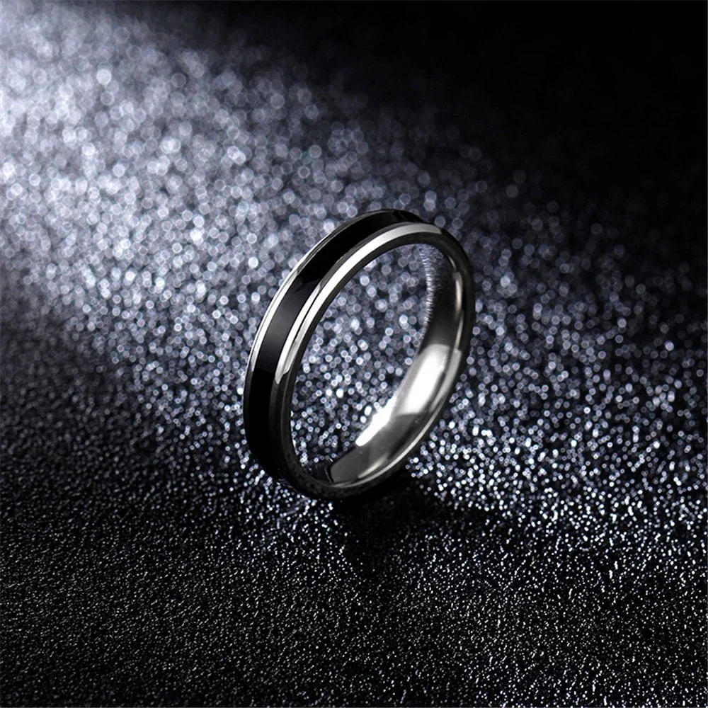 Fashionable 4mm super fine 316 stainless steel drop ring glossy stainless steel design couple ring.No fading, no allergies.