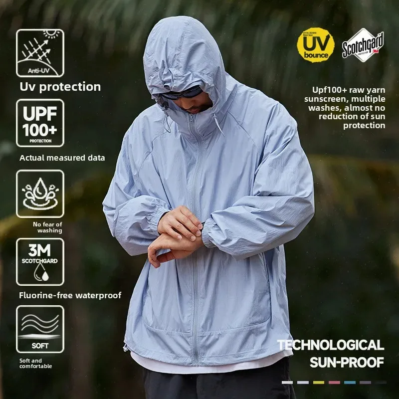 HELLOMARCEL Outdoor Mountain UPF100 Sun Protect Clothing for Men Water Repellent Sun-Protective Clothing Breathable Skin Jacket