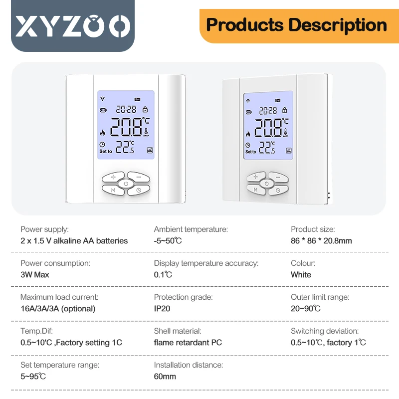 Termostato a pilhas para caldeira a gás, Wi-Fi, aquecimento do piso, regulador de temperatura inteligente, voz Alice, Alexa, Google, Zigbee, Tuya