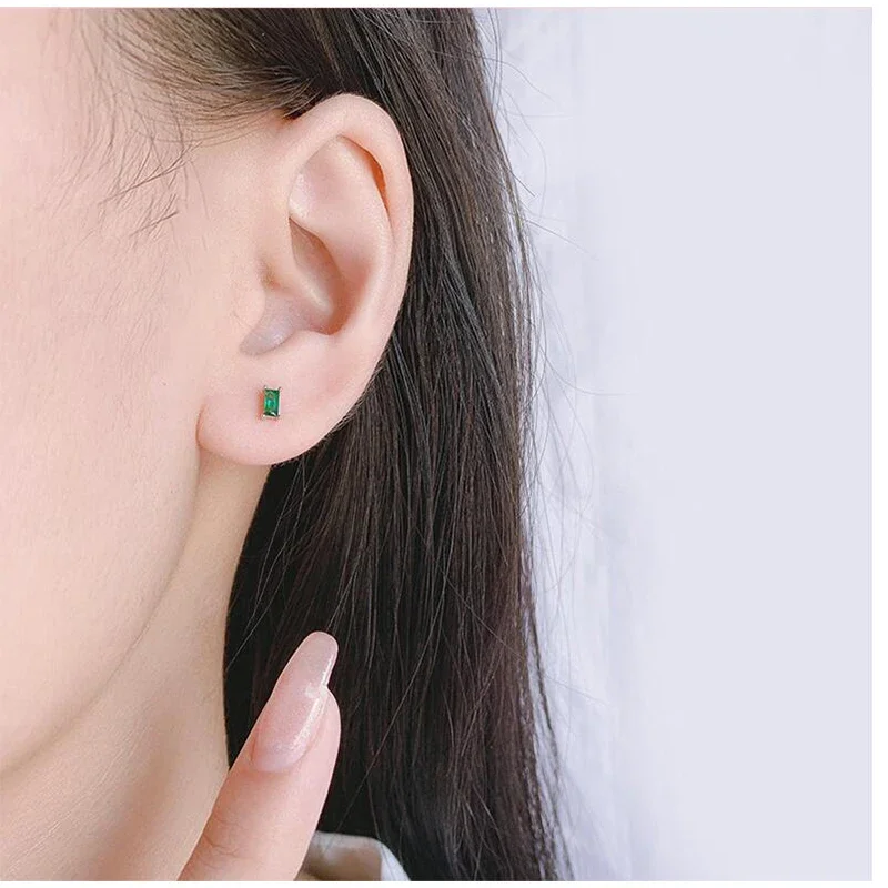 INZATT Real 925 Sterling Silver Square Emerald Zircon Stud Earrings  for Women Party Classic Fine Jewelry Minimalist Accessories