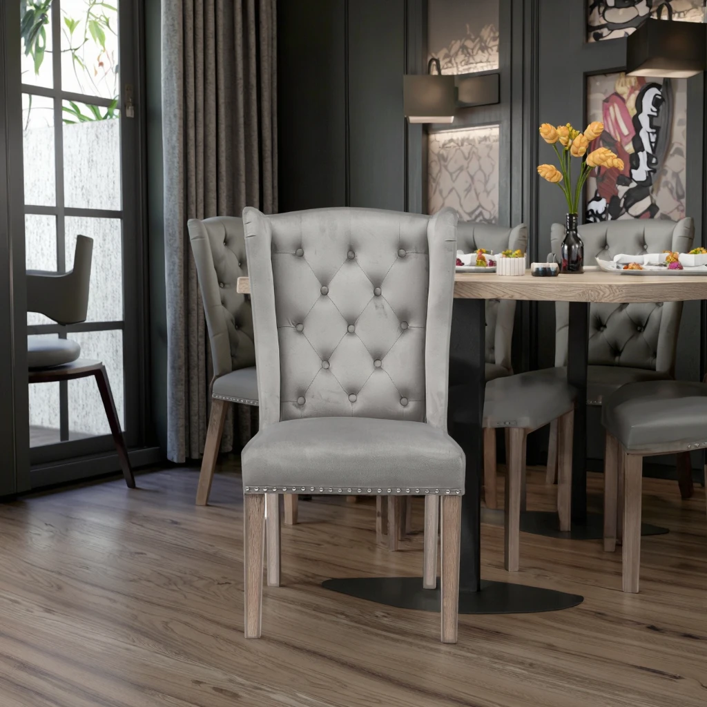 

Customizable Modern Dining Chairs with Light Fabric Upholstery Solid Legs for Hotels Restaurants Cafes Villas