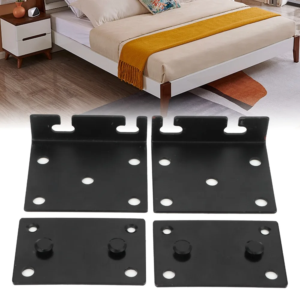 1 set Practical Black Hinge Bracket Iron Adjustable Furniture Hardware Connector Bed Frame Bracket Footboards