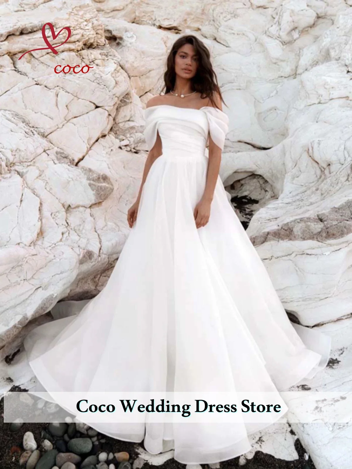 فستان زفاف مخصص برقبة قارب وأكمام قصيرة على شكل حرف a فساتين العروس بطول الأرض بدون ظهر وسحاب مطوي فستان فيستدوس دي نوفيا #1