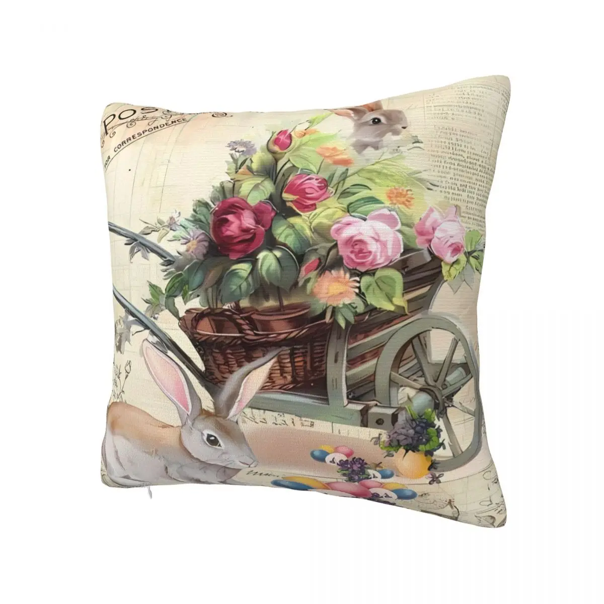 Easter Rabbit Egg Pillow Cover Retro Postcard Soft Pillow Case Cushion Cover Cute Pillowcases For Chair Sofa Home Decoration