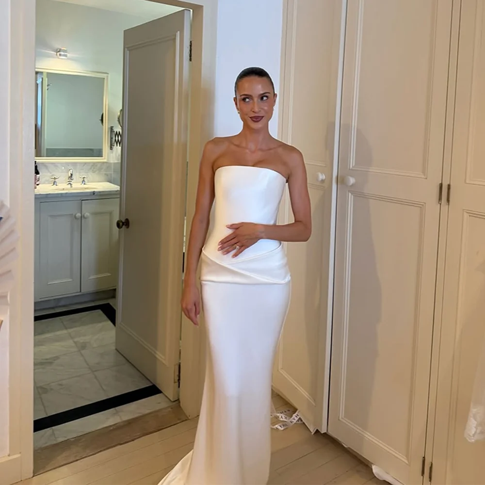 Vestidos de Novia Sencillos de Satén, Lujosos, Estilo Sirena 2026, Sin Mangas, Sin Tirantes, Vestidos de Novia Personalizados, Corte Sirena