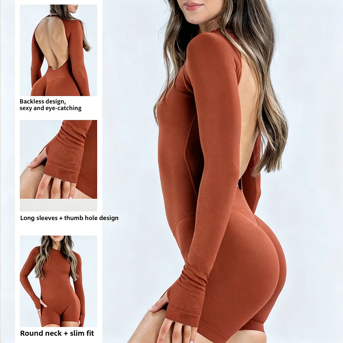 Denyf Impact Long Sleeve Bodysuit One Piece Gym Women Yoga Playsuit Fitness Clothes Workout Jumpsuit Backless Set Siamese