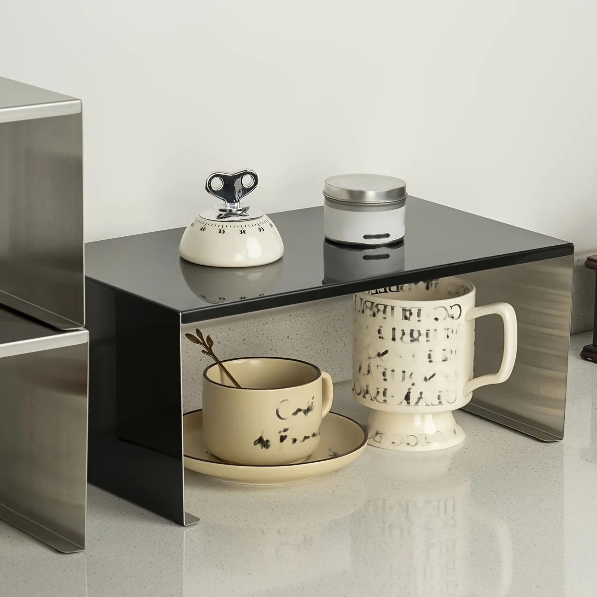 Stainless Steel Countertop Shelf Organizer U-Shaped Coffee Station Rack Multi Layer Cup Display Stand Cafe Bar Mug Storage Riser