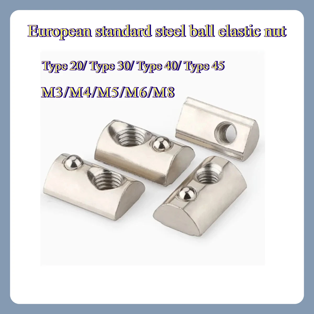

Carbon Steel Nickel Plated Spring Piece Steel Ball Lock Nut Block 20-30-40-45 Aluminum Profile Accessory M3M4M5M6M8