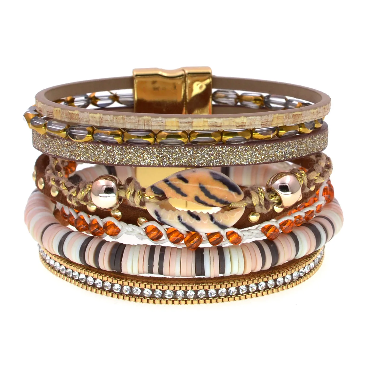 WELLMORE Handmade Bohemia women's bracelets shell leather bracelets glass charm bracelets Friendship Bracelets fashion jewelry