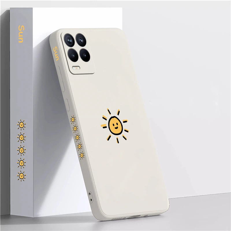 Pattern Liquid Case For OPPO Realme 8 Pro 7 9i 8i 6i 5i 6S 9 10 Pro Plus Sun Moon Soft Phone Cover Coque