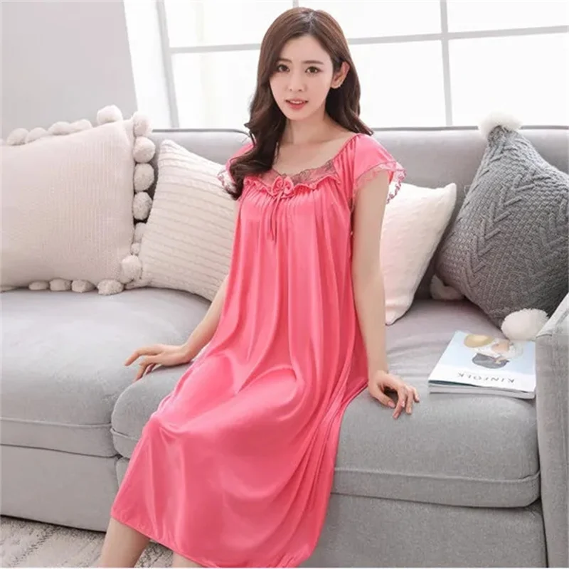 2025 renda de seda gelo longo pijamas com decote em v conjunto camisola homewear pijamas feminino camisola solta plus size