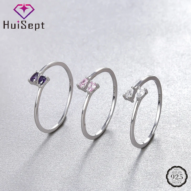 

HuiSept Trendy S925 Silver Jewelry Rings with Zircon Gemstone Finger Ring Accessories for Women Wedding Engagement Party Gifts