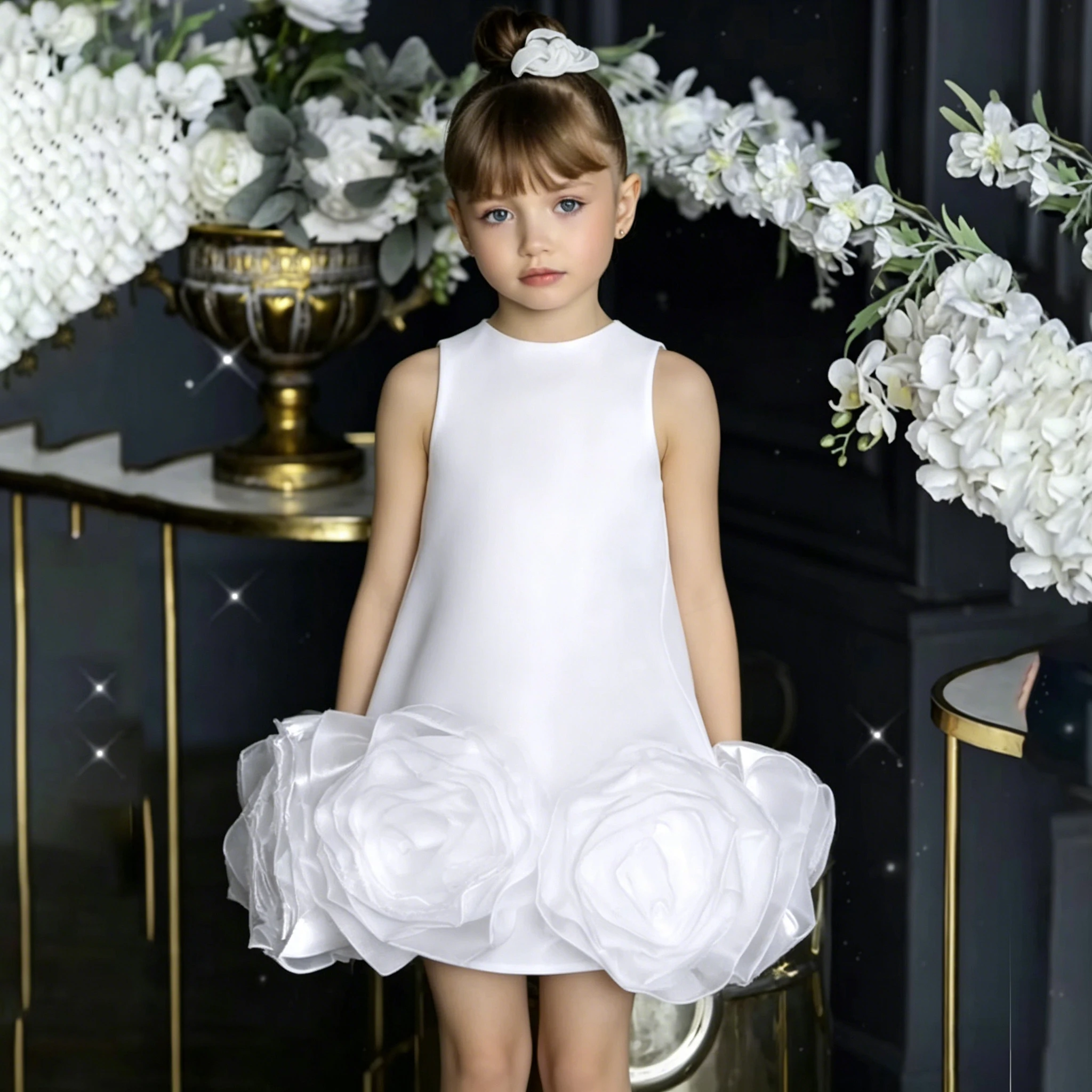 3D Blume Taufe Party Mädchen Kleid Elegante Weiße Geburtstag Prinzessin Prom Kleider Mädchen Hochzeit Brautjungfern Kommunion Kleid Vestido