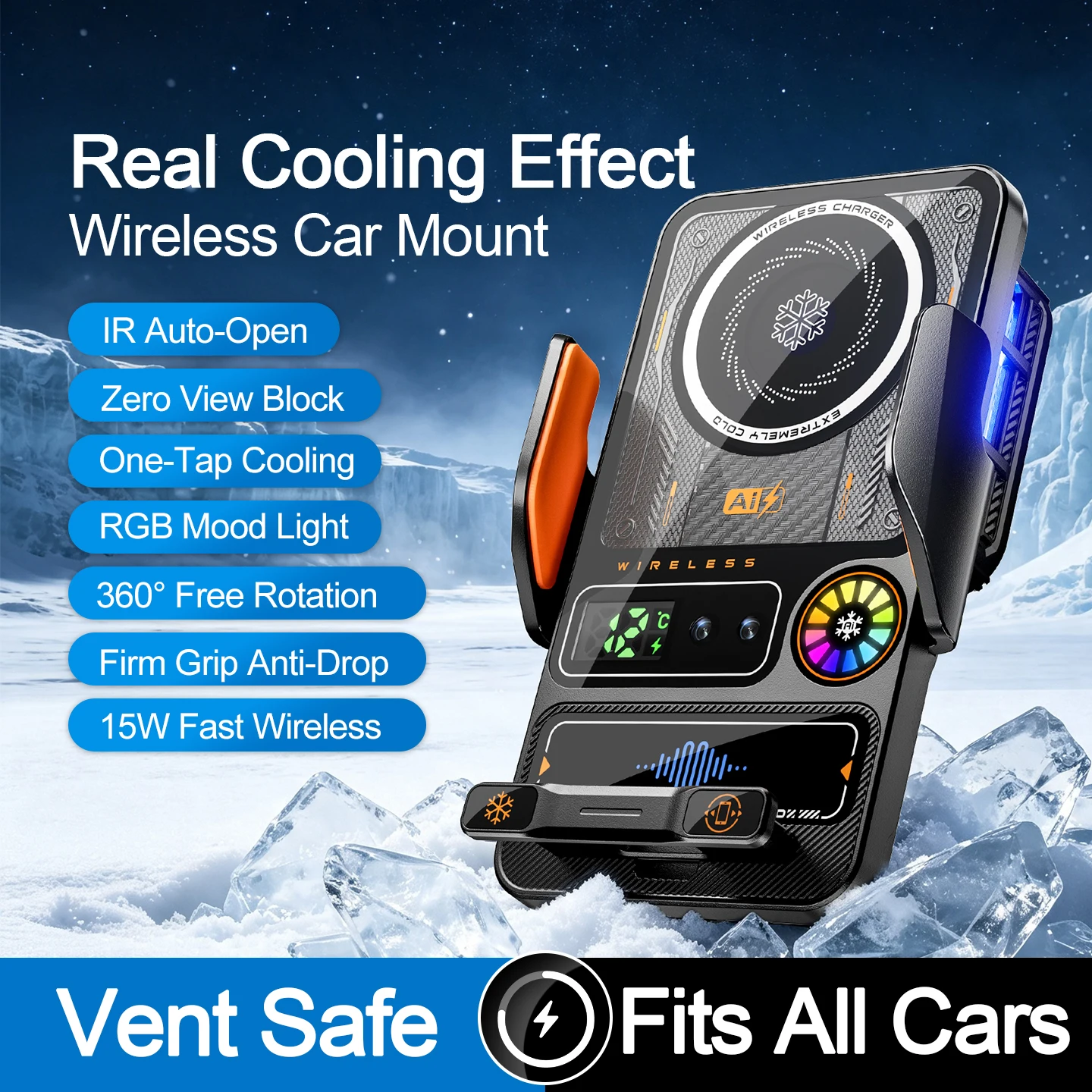 2026 15W Fast Wireless Car Charger Mount, IR Sensor Auto-Lock Anti-Shake Vent Holder for iPhone 12-17 & Android