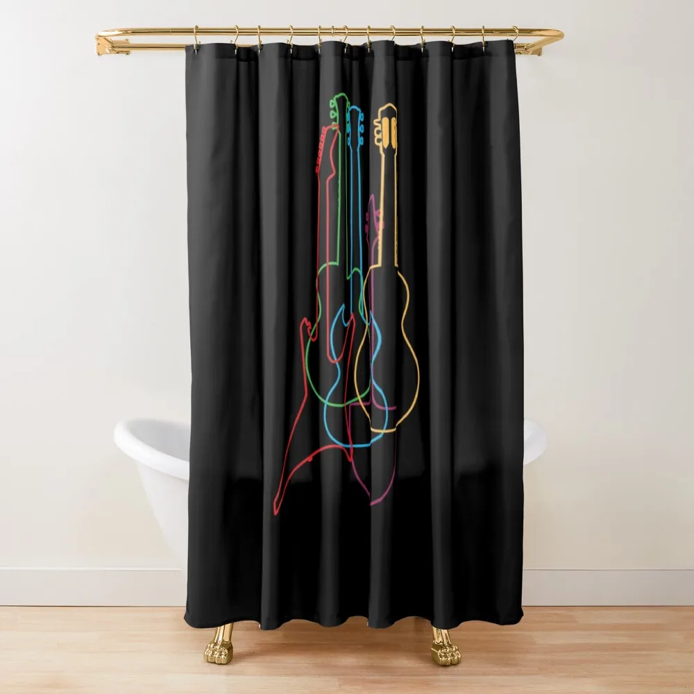 Colored Guitars Electric Acoustic Classical Gift T shirt Shower Curtain Bathroom Box Set For Bathroom Curtain