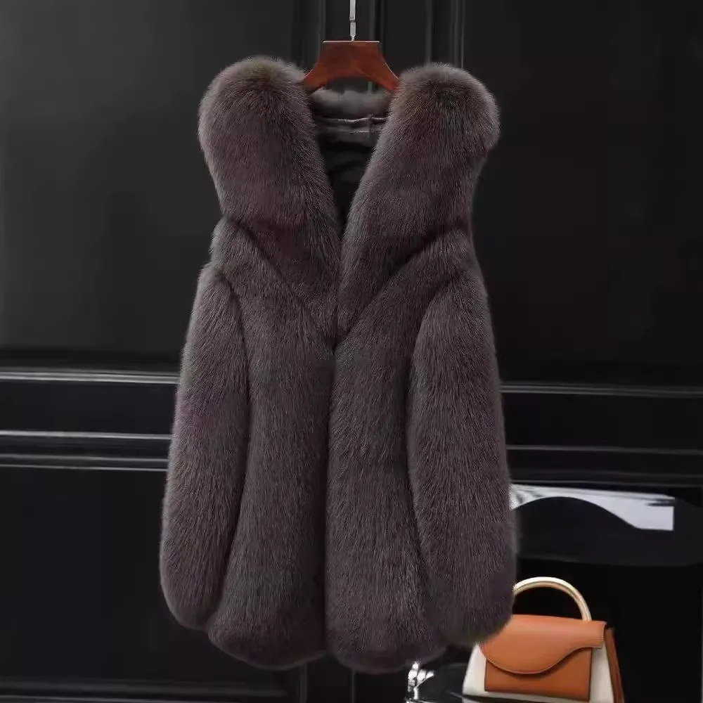 سترة فو الفراء معطف المرأة الخريف الشتاء سترة كبيرة معطف أبيض رفض طوق جيوب معطف سميك السترات الدافئة معاطف ماكسي