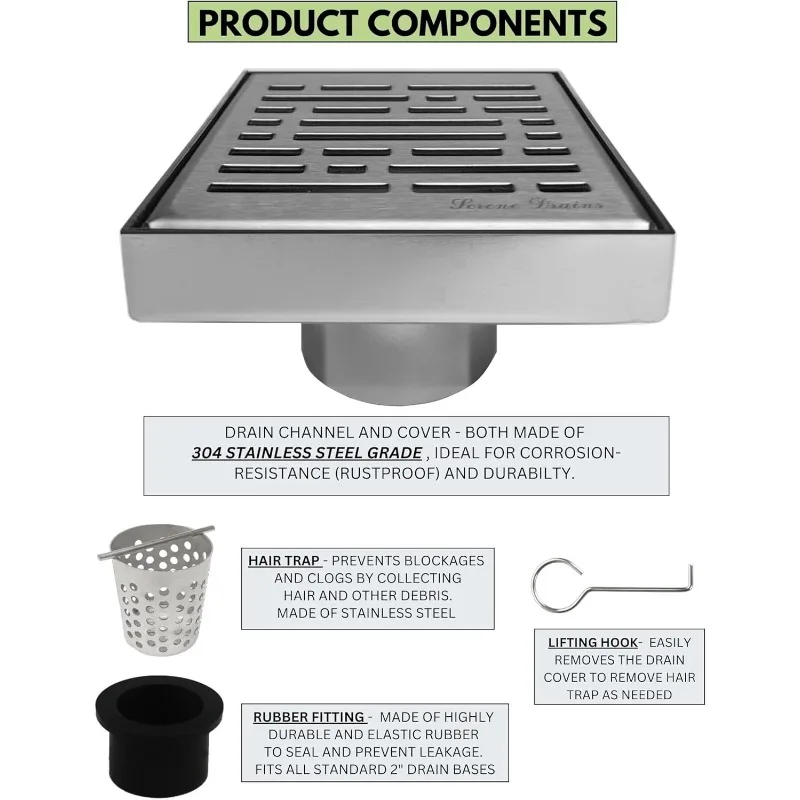 304 الفولاذ المقاوم للصدأ 4 بوصة نحى النيكل مربع دش استنزاف عدة للبلاط الطابق استنزاف صر غطاء الشعر الماسك فخ مصفاة