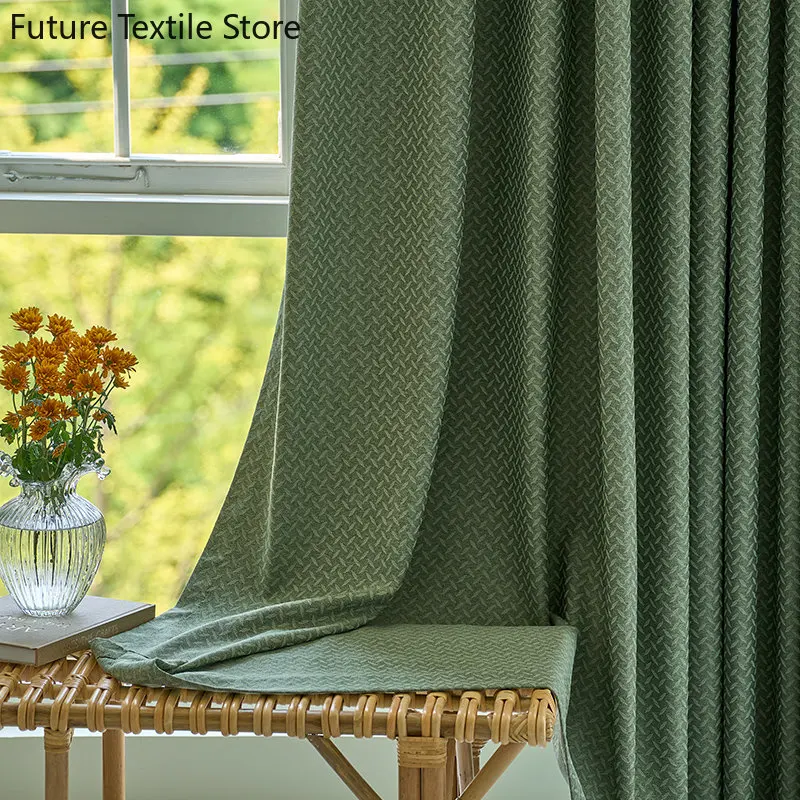 New retro country pastoral green leaf jacquard living room bedroom partition curtain Curtains for Living dining room bedroom