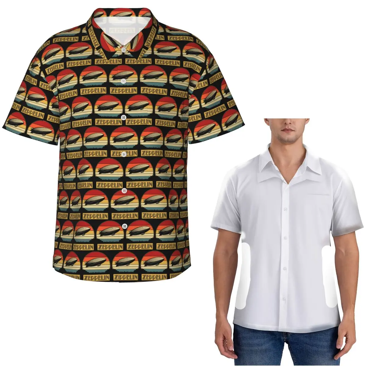 Kemeja Hawaii Led Zeppelin Kemeja Lengan Pendek Pria Kasual untuk Atasan Kerah Pria Pantai Musim Panas