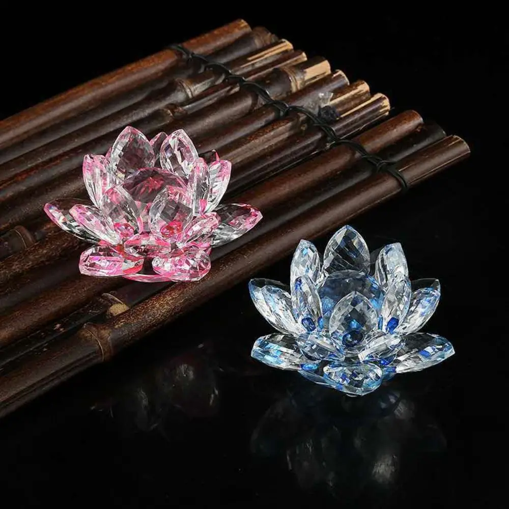 Hue Reflection Crystal Lotus Flower Anti-slip Sturdy Crystal Flower Figurine 3 Foots Lucky Charm Glass Lotus Feng Shui Decor