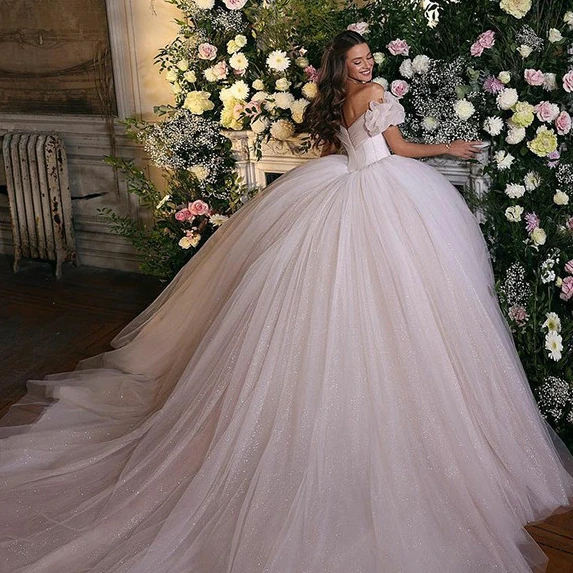 2023 Preciosos vestidos De baile vestido De Boda De Princesa corsé escote corazón brillo tul vestidos De novia bata De Mariee vestidos De boda