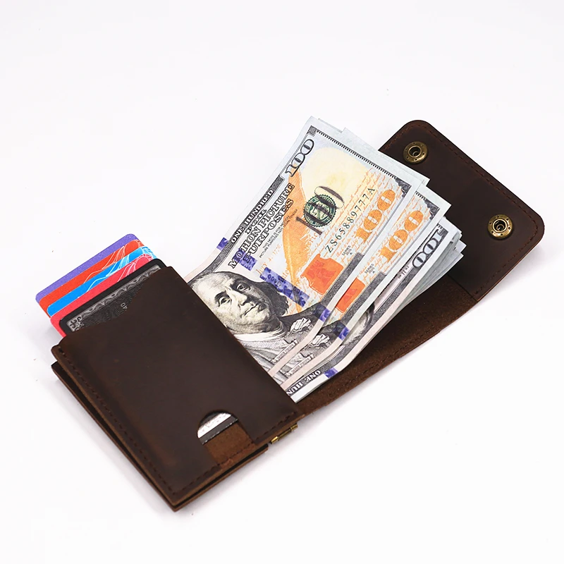 Genuine Leather Wallet For Men Vintage Crazy Horse Leather Compact Men's Trifold Wallet With Card Holder Squeeze Coin Pocket Bag