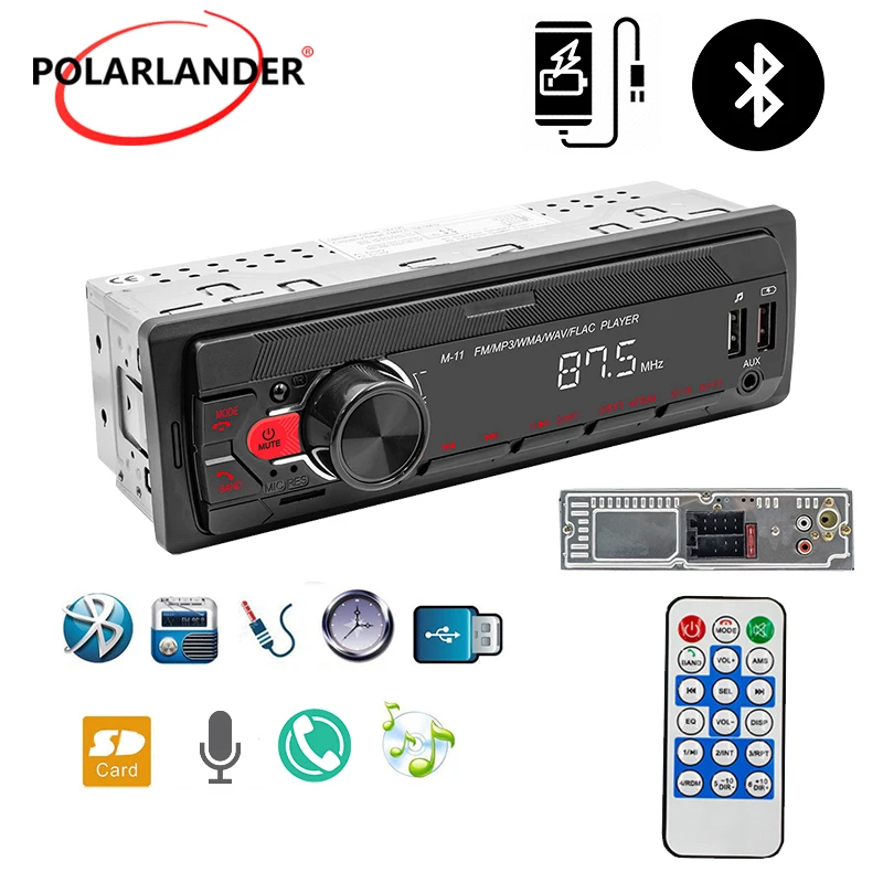 Car Radio 1 DIN USB SD MMC 4-rail High-power Output Built-in Microphone Bluetooth EQ Support Mobile APP Control Colorful Light