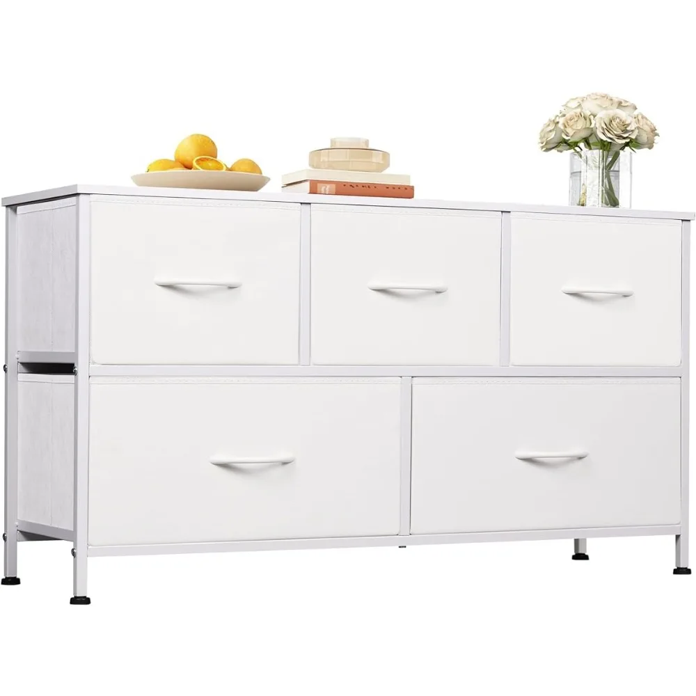 

WLIVE Dresser for Bedroom with 5 Drawers, Wide Chest of Drawers, Storage Organization Unit with Fabric Bins for Closet