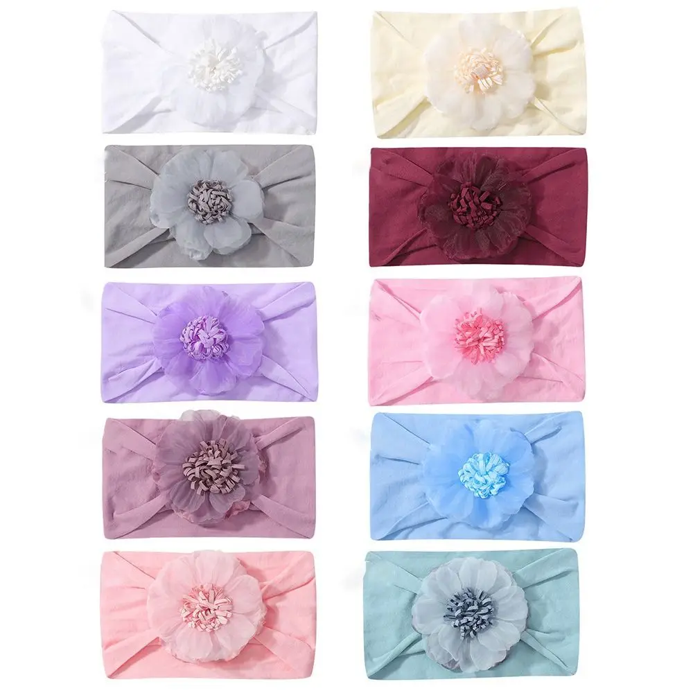 

Hot with Chiffon Flower Baby Hairband Solid Color Soft Headband Nylon Stretchy Headwrap Infant Toddlers