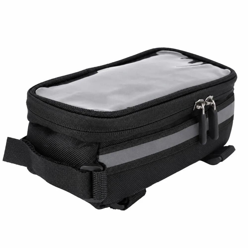 600D Nylon , TPU Bike Touchscreen Phone Bag Hook and Loop Straps with Reflective Side Strips Bicycle Phone Bag Compact