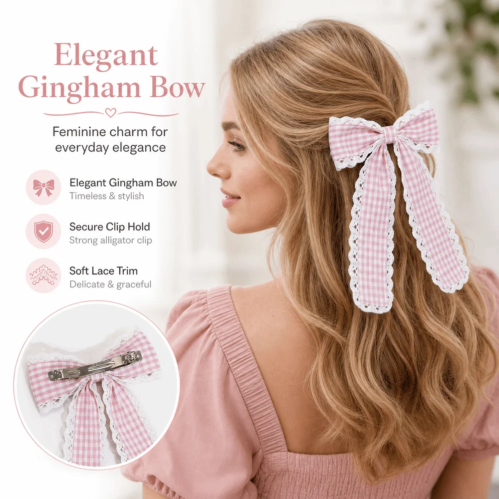 New Plaid Pattern Hair Clips Spring Clip Half-Up Hairstyles Hair Ribbon Long Lace Bow Lolita Hairpins For Women Girls