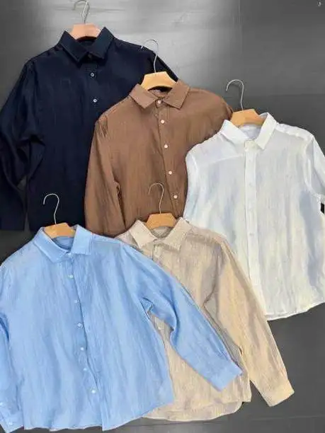 

High Quality Pure Linen Long Sleeve Men's Shirt Summer 2025 Breathable Comfortable Loose Lightweight Simple Base Layer Shirt