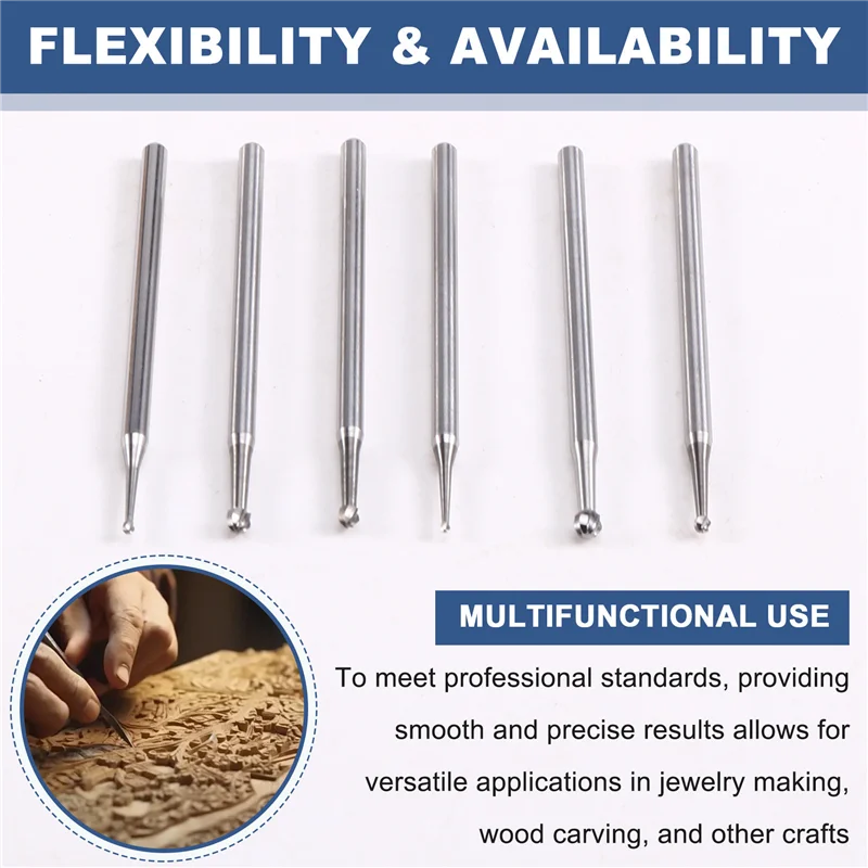 AT02-6Pcs Large Blade Ball Burr 3/32'' Shank Round Ball Shape Jewelry Making Burs 3/32'' Shank Large Blade Ball Burr