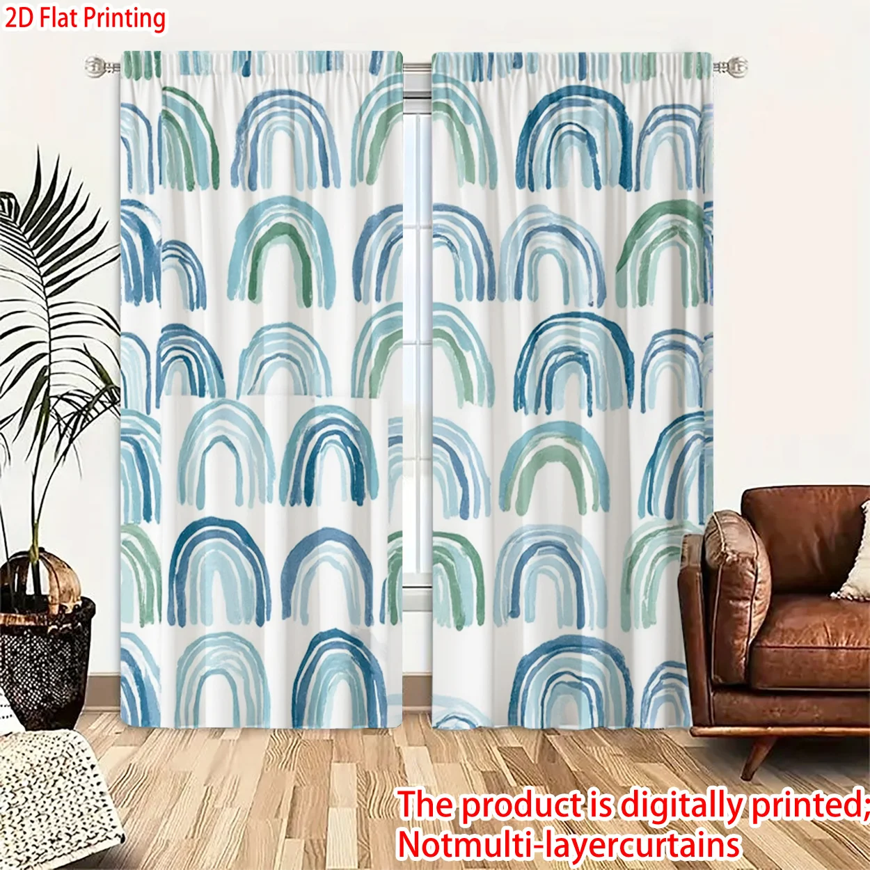 Blue Green Rainbow Watercolor Curtains 2pcs Pair Curtain Panels Boho Nursery Decor Living Room Window Curtain